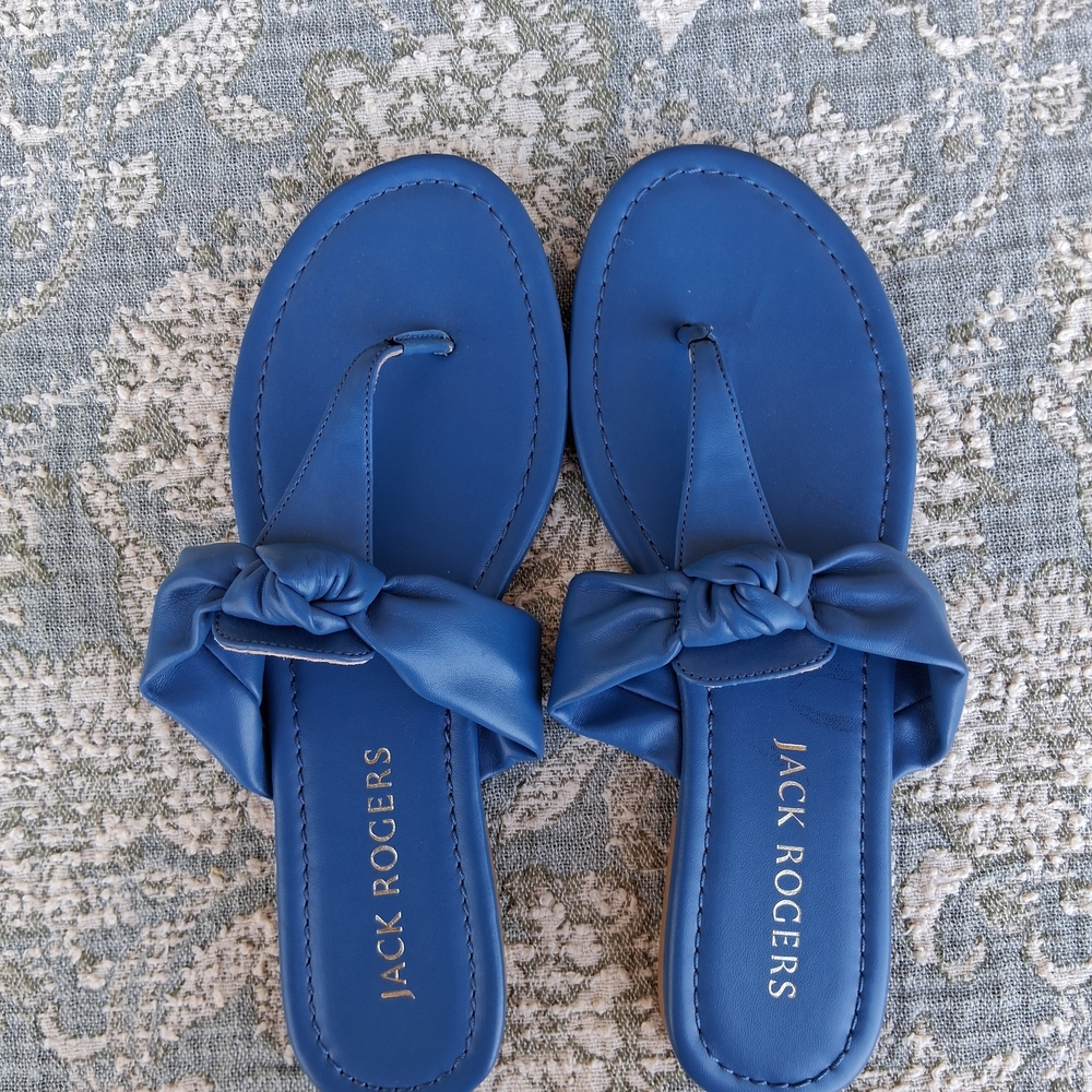 Jack Rogers Vanna Bow Knot Leather Sandals Blue Thong Slide Size 9 Chic Trendy - Picture 7 of 11